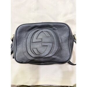 Gucci Soho Disco Crossbody Bag Black Pebbled Leather GG Logo Tassel 308364